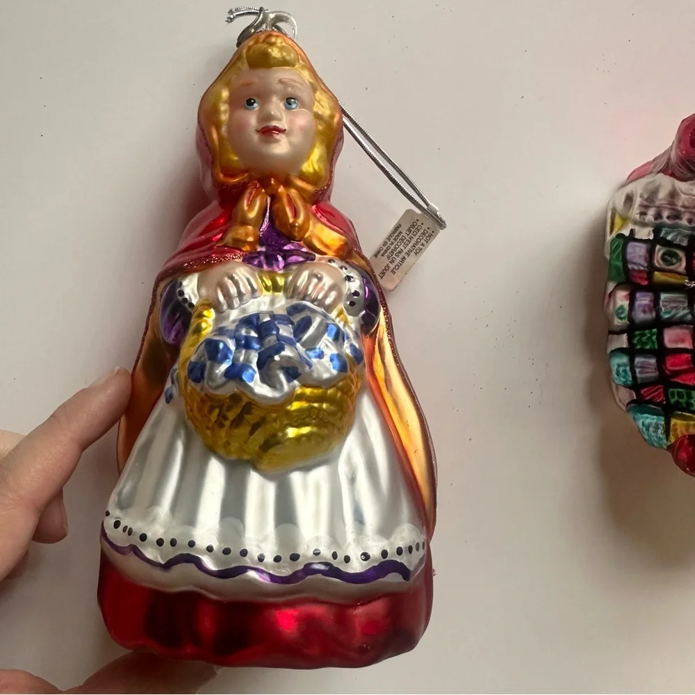 Dept 56 Little Red Riding Hood Big Bad Wolf Christmas Ornaments Mercury Glass